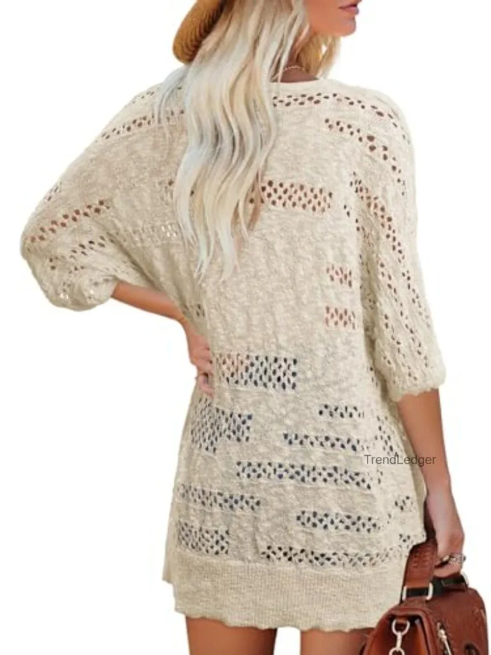 Crochet Open Front Cardigan Short Sleeve Knit Sweater Lightweight Summer Cover